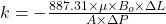 k= -  \frac{887.31 \times  \mu  \times  B_{o}  \times   \Delta L}{A \times  \Delta P}