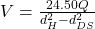 V = \frac{24.50 Q}{d_{H}^{2} - d_{DS}^{2}}