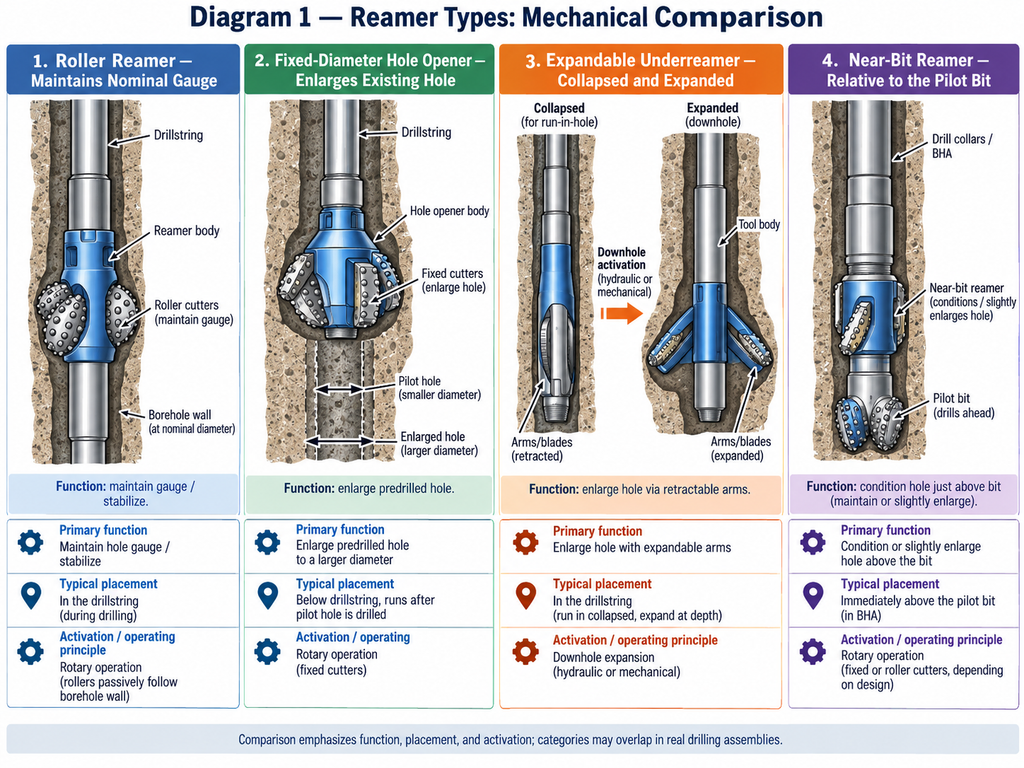 Drilling Reamer Types: tool function, placement, and activation mechanism