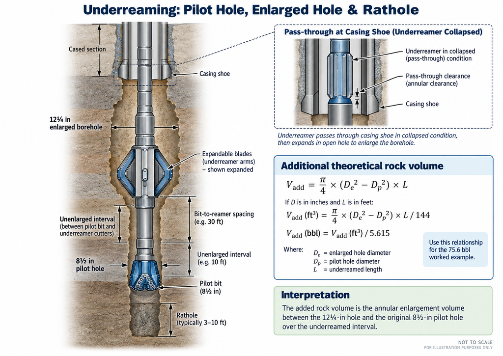 Underreaming: Pilot Hole, Enlarged Hole & Rathole calculations