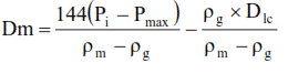 The depth of the mud/gas interface equation