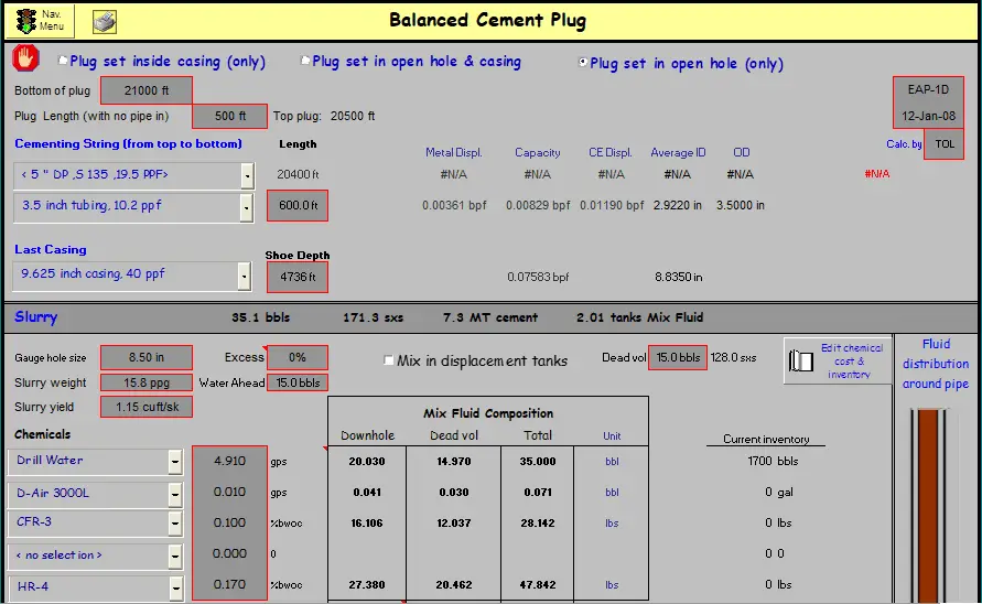 Download balanced Cement Plug Calculations Excel Sheet Advanced Form