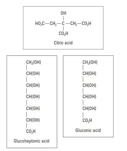 ساختارهای مولکولی اسید هیدروکسی کربوکسیلیک کندکننده سیمان.