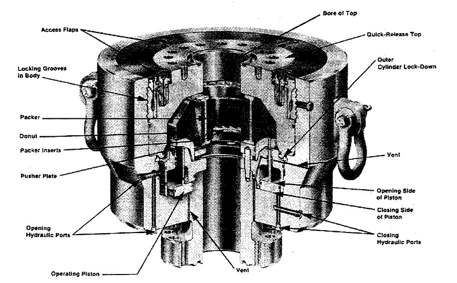 Cameron type D annular preventer BOP in drilling rig 