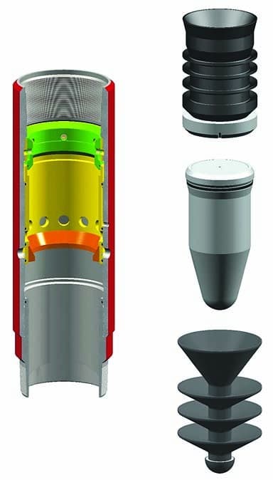 Fig. 11-65. Diagram of mechanical stage tool (drawings courtesy of Weatherford International).