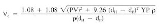 The critical velocity (Vc) for laminar and turbulence determination  in annulus