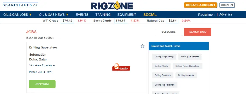 Rigzone drilling supervisor job vacancy