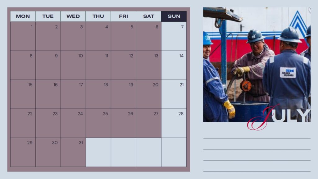 baker hughes design for calendar