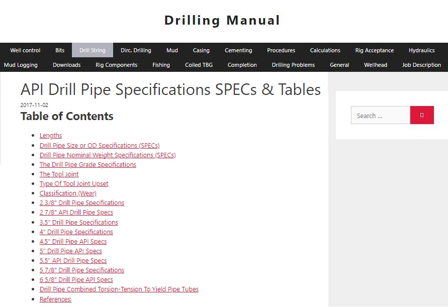 API pipe specs